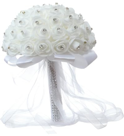 BESPORTBLE Bouquet da Sposa 1 Pezzo Rose Finte per Decorazioni Matrimonio e Fotografie Cerimonie Bianche