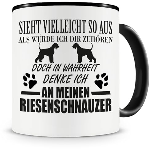 Samunshi® Ich denke an meinen Riesenschnauzer Hunde Tasse Kaffeetasse Teetasse Kaffeepott Kaffeebecher Becher 300ml schwarz
