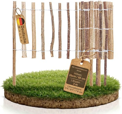 BOOGARDI Mini Gartenzaun Holz · Staketenzaun in 6 Größen · Beeteinfassung 50 cm hoch x 300 cm lang (Lattenabstand 3-4cm) · Garten Beetumrandung Steckzaun · Kleiner Zaun zum Stecken