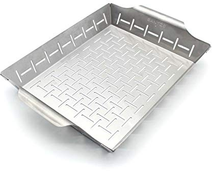 SANTOS Grillkorb/Gemüsekorb - Edelstahl - 35x24,2x5,6cm - Grillwok für Käse, Gemüse, Fleisch & Co. - Edelstahl-Grillkorb - Vegetarisch & Vegan Grillen