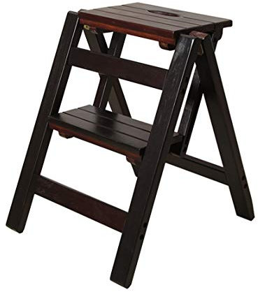 Stepladders Wood Folding Step Stool for Kids Adults Kitchen Small Ladders Multifunction Stepladder/Stairway Chair with 2 Steps for Home Library Folding Steps (Size : Black walnut color)
