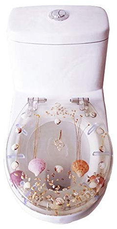 JLCP Transparente Trockenblume WC Sitz, Verdicken Sie Harz Toilettensitz O/U/V-Typ Universeller Toilettendeckel Für Geschlossener Stil Toilette,Absenkautomatik,Schnelle Veröffentlichung