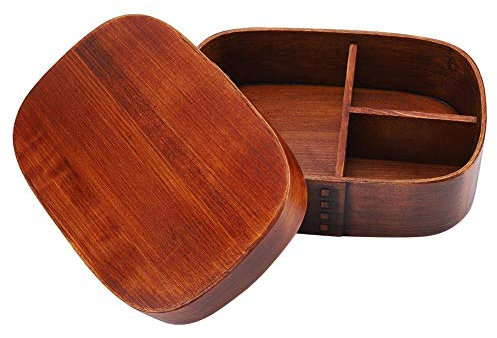 Boîte à lunch en bois, Boîtes à bento portables Récipient de stockage de nourriture étanche naturel vintage avec une sangle fixe(18 * 12 * 5.5cm)