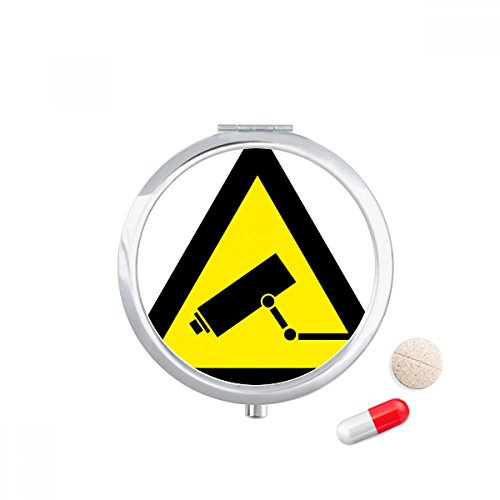 Warning Symbol Yellow Black Monitor Camera Triangle Pill Case Pocket Medicine Storage Box Container Dispenser