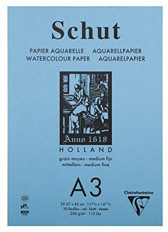 Clairefontaine SCH11853C - Aquarellblock verleimt Shut Papier feinkörnig, petit grain, 250g, 30 Blatt 29,7x42 cm, Weiß