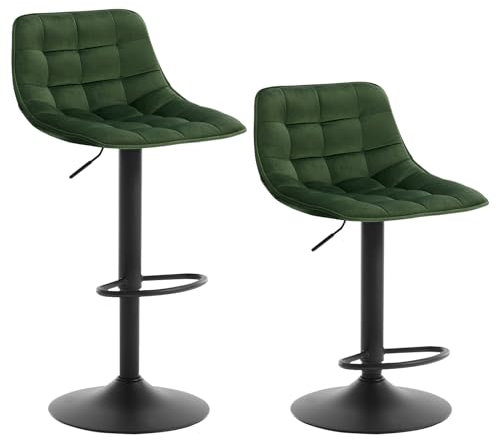 WOLTU 2er Set Barhocker Küchenstuhl Barstuhl mit Rückenlehne und Einstellgriff, höhenverstellbar & 360° drehbar, Tresenhocker Bar Hocker aus hochwertigem Samt und Metall, Dunkelgrün