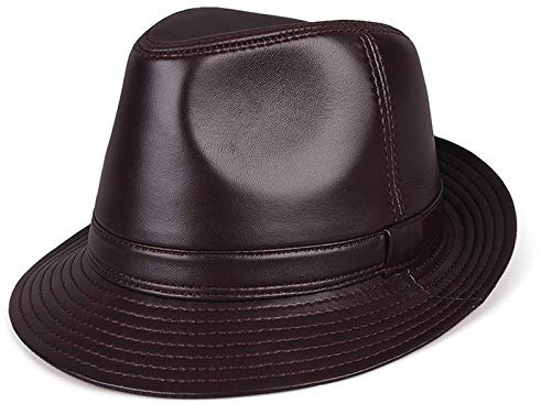 G&F Männer Fedora Trilby Hut Panama Jazz Cap Leder Schwarz Party Bowler Beiläufig Große Krempe Gentleman Hüte (Color : Brown, Size : 56)