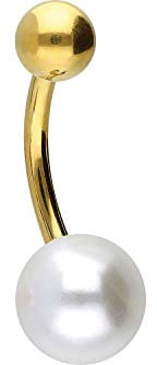 PIERCINGLINE Titan Bauchnabelpiercing KUGEL + SYNTH. PERLE Banane Bananabell Goldfarben 6 mm