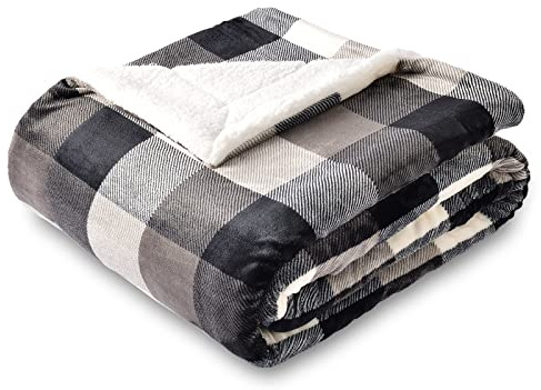 SOCHOW Buffalo Plaid Sherpa Fleece Throw Blanket, Double-Sided Checkered Super Soft Luxurious Bedding Blanket 50 x 60 inches, Black/White