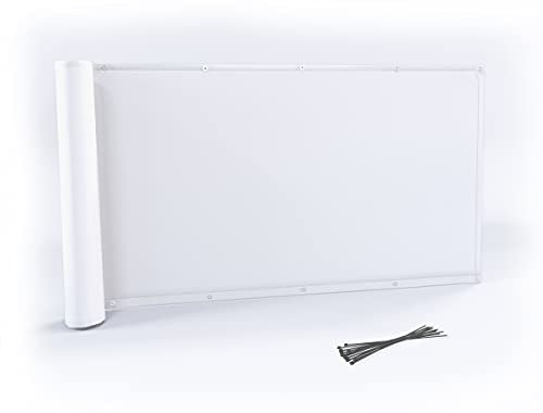 Rollmayer Balkon Sichtschutz mit Ösen und Kabelbinder Balkonabdeckung Balkonverkleidung blickdichte Wind- und UV-Schutz 100% Privatsphäre Wetterschutz (Weiß, 0,9m x 9,25m) Kollektion Oxford