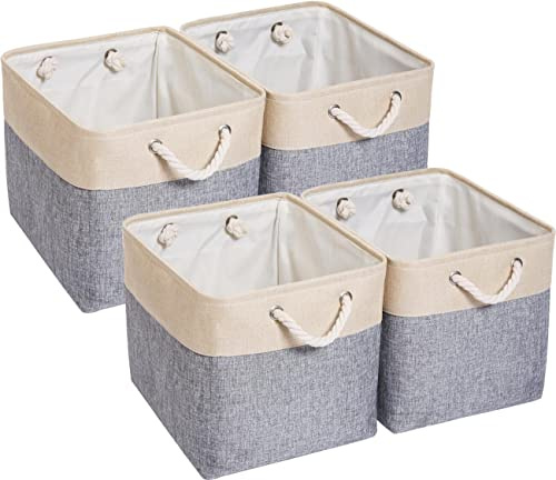 Mangata Aufbewahrungsbox, 33x38x33cm Aufbewahrungskorb Stoff, Box in Würfel für Schrank, Regal, und Kleidung(Grau/Beige, 4er Pack)