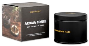 Iron & Glory Incense Cones & Incense Cone Holder - Sandalwood Aroma Cone - Mens Bedroom Accessories - Luxury Alternative to Sticks - Home Fragrance - Room Accessories for Men - Relaxation Gifts