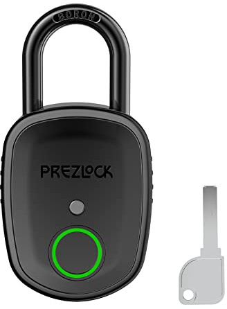 Fingerabdruck-Vorhängeschloss mit Schlüssel-Backup, 4 Tasten, Prezlock, geeignet für den Außenbereich und Schwerlast, IP65 wasserdicht, Graphit