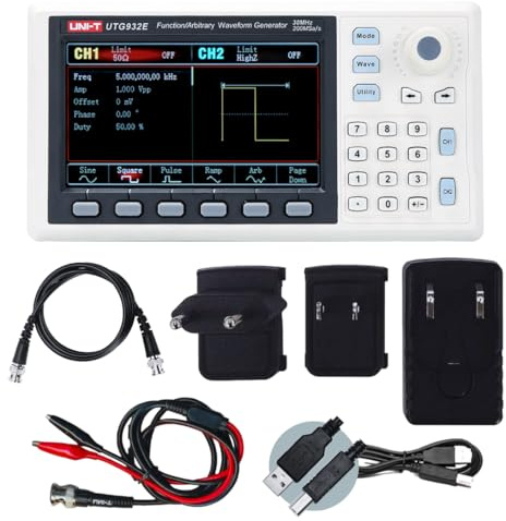 UNI-T UTG962E/UTG932E Generador de funciones Arbitrary Waveform 60 MHz Dual Channel 200MSa/s 14 Bits Frequency Meter with USA Power Adapter USB Cable Power Cord