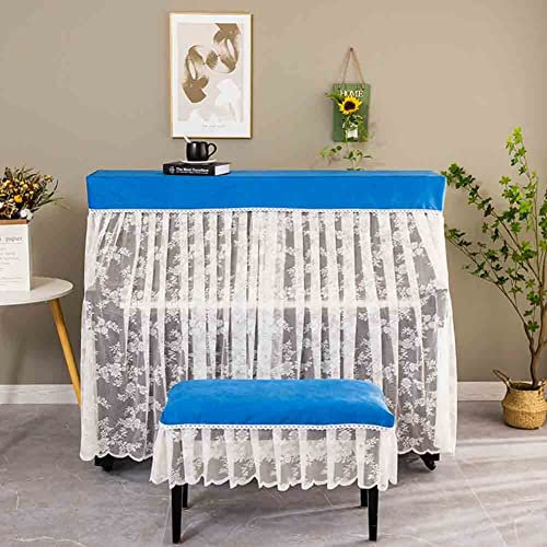 Klavierabdeckung Klavier-Dekor-Staubschutz einfarbig Hohlspitze Klavier-Staubschutz Vollständige Abdeckung für universelles vertikales Klavier (Color : Blue, Size : Piano+Single Stool Cover)