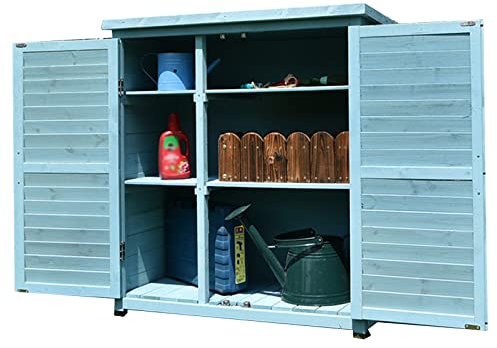 Garten-Holzschuppen Außenlagerschrank Balkon-Aufbewahrungsbox Gartenschrank Regenfestes Asphaltdach (Color : Blau, S : 82.5x42x97cm)