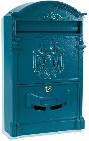 ZENO Letter Box Wall Mounted | Postbox | Large Traditional Post Box Mailbox | Post Letter Box for Home | Vintage Classic Mail Box with 2 Keys | Easy to Install | Keep Your Mail Safe (Blue)