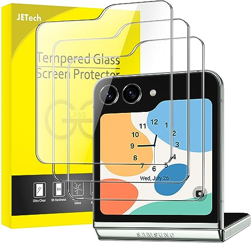 JETech Avant Verre Trempé pour Samsung Galaxy Z Flip 5, 9H Film en Protection Écran, Anti-Rayures, HD Clair, Lot de 3