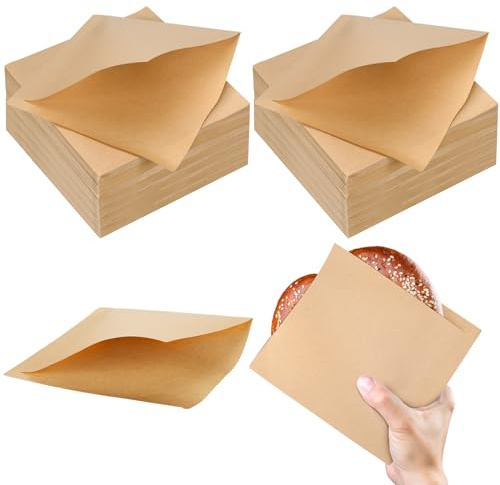 Colarr 1000 Pcs Soft Pretzel Bags 6.69 x 7.09 Inch Pretzels Individual Bags Grease Resistant Double Open Paper Sandwich Wrapper Holder for Concession Stands Food Snack Cookie, Brown