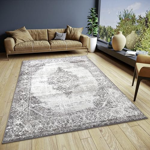 Hanse Home Retro Teppich Orientalisch – Orientalischer Kurzflor Wohnzimmerteppich im Vintage Look, Orient-Teppich Läufer für Schlafzimmer, Esszimmer, Wohnzimmer, Flur, Küche – Creme Schwarz, 160x235cm