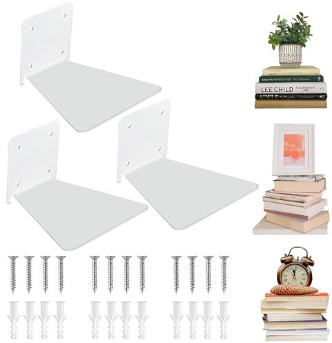 Cnwinu Unsichtbares Bücherregal Metall, Mini Schwebendes Bücherregal, Verdeckt Gebohrten Montierten Bücherregale, Wandregal Hängend Bücher Organizer für Haus Büro Küche, 3 Stück (Weiß)