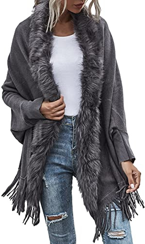 Poncho Damen Warm Baumwolle Poncho Warm Weich Kaschmir Strickjacke Elegant Frühlingponcho Gestrickt-Strickponcho Hochwertige Strick Cape Cardigan FüR Frauen, Strickmantel Geschenke FüR Mama