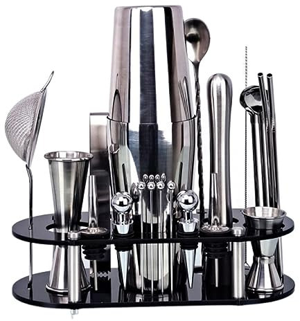 Coctelera Profesional Coctelera De Acero Inoxidable Boston De 23 Uds, Accesorios para Barman con Juego De Herramientas De Barra De Soporte Kit Coctelería