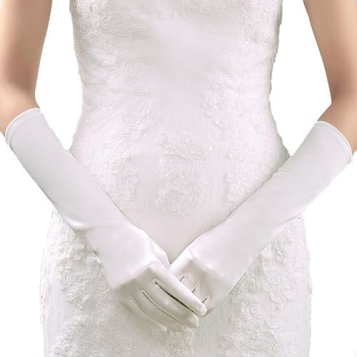 Lange Spitzen-Hochzeitshandschuhe | Damen-Brauthandschuhe aus Satin | Vintage-inspirierte Brauthandschuhe, Damen-Opernlänge Brauthandschuhe für Hochzeit, Events, und besondere Anlässe