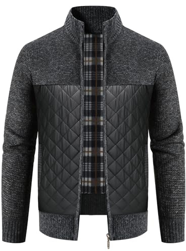 KUDORO Strickjacke Herren Fleecejacke Trachtenjacke mit Stehkragen Cardigan mit Reißverschluss Gestrickt Warme Winterjacke Outdoor
