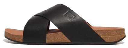 Fitflop Men's Iqushion Leather Cross Slides Sandal, Schwarz, 44 EU
