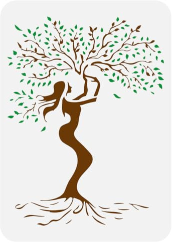 FINGERINSPIRE Plantilla de árbol de mujer para pintar, 21 x 29,7 cm, reutilizable, plantilla de dibujo de árbol de la vida, patrón de gracia, plantilla de pintura hueca para proyectos de manualidades