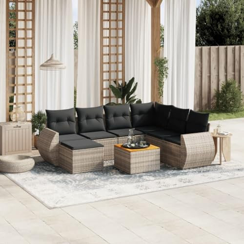 Homgoday Gartensofa-Set 8-teilig mit grauen Kissen aus Polyrattan, Outdoor-Sofas für den Garten, Loungeset für den Außenbereich, Gartenmöbel Type3225122