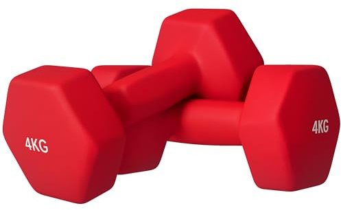 SPORTNOW Lot de 2 haltères hexagonales avec poignée antidérapante pour l'entraînement à la maison, 2 x 4 kg, rouge