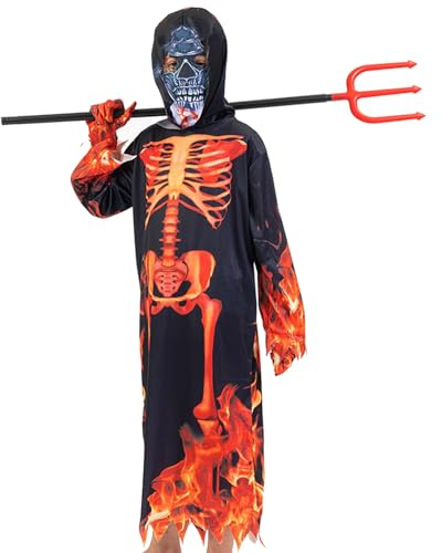 Disfraz de Esqueleto Fantasma Niño con Máscara de Calavera, Guantes Hoz, Perfecto para Cosplay de Halloween Carnaval (L)
