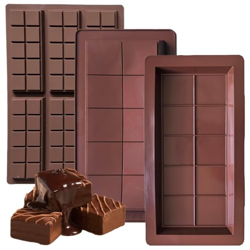 WeddHuis 3 pezzi Stampi per Barrette di Cioccolato, Silicone Antiaderenti, per Cioccolatino, Barretta Energetica, Cialde, Caramelle, forma in silicone, tavoletta