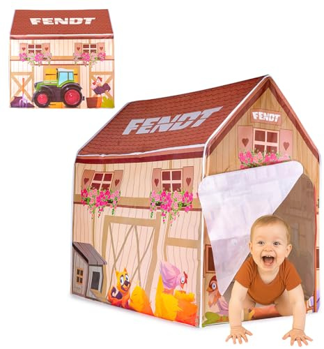 Fendt Spielzelt Bauernhof - Offiziell lizenziert, Indoor geeignet, Zelt mit Türöffnung, einfache Montage durch zusammensteckbare Elemente, platzsparend demontierbar