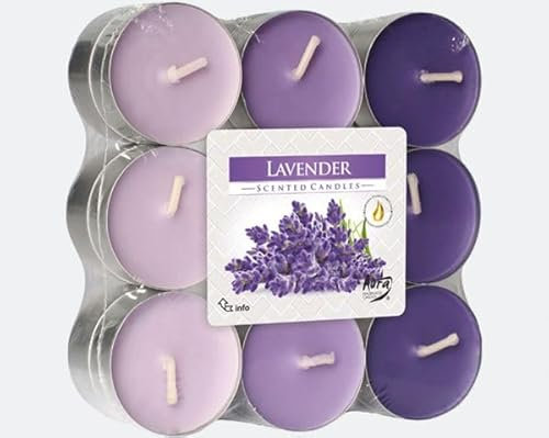 Lot de 18 bougies chauffe-plat au parfum relaxant - Bougies parfumées - Bougies chauffe-plat colorées - Durée de combustion : 4 heures (lavande)