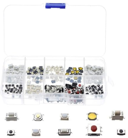 WUSJCOF 250 Piezas Kit de Interruptores de Botón Táctil Micro Switch, 10 Valores Micro Pulsador para Control Remoto de Coche, con Caja de Plástico