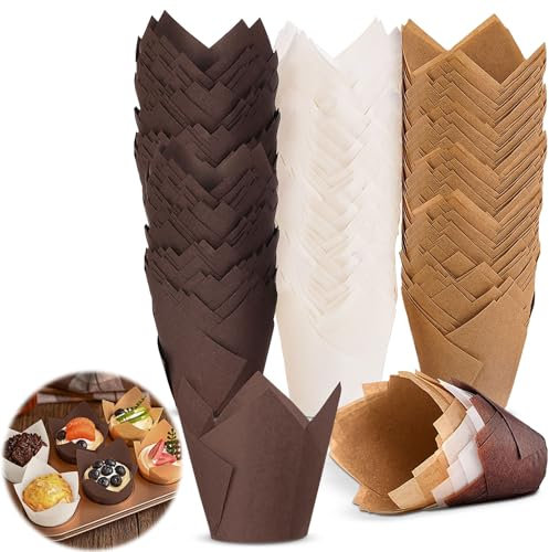 150er Pack mix color Tulip Cupcake Liners, Premium Muffin Liners Holders for Baking Cups, Greaseproof Cupcake Wrappers in Standard Size, Classic Parchment Paper Cupcake Liners for Party, Christmas