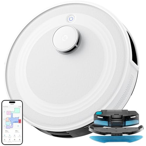 Lefant M2 Robot Aspirateur Laveur avec Cartographie, Aspiration de 6000Pa, Navigation Laser, Technologie d'évitement PSD, Nettoyage Personnalisé, Autonomie de 160 Minutes, Contrôle Via APP/Alexa/WiFi