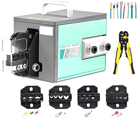 Outil de sertissage hydraulique manuel avec sertisseuse pneumatique de bornes de 1,3 T, 4 jeux de moules, pince à dénuder et pédale. Capacité de sertissage maximale de 16 mm² adaptée à diverses born