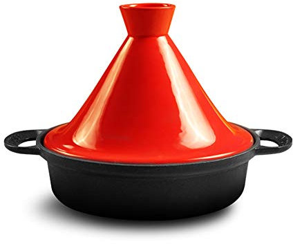 Olla de tajín marroquí de Hierro Fundido, tajín marroquí, Olla de Hierro Fundido de 3 l, Olla a presión de Color Brillante, Tapa de cerámica, Utensilios de Cocina saludables Rojos