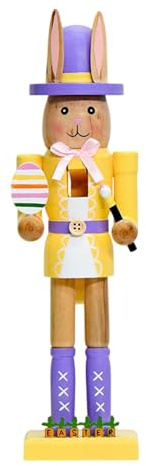 Wooden Nutcracker Decoration, Easter Nutcracker Figurine,12 Inch Wooden Wooden Bunny Nutcracker Decoration | Collectible Figure Seasonal Table Centerpiece