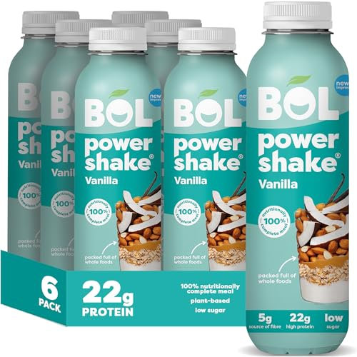 BOL Vanilla Power Shake — Ready-to-drink Nutritionally Complete Meal (289kcal) | 25g High Protein Shake Bottle | Low Sugar, Plant-based, Low Calorie Meal Replacement Shakes (410ml x 6 bottles)