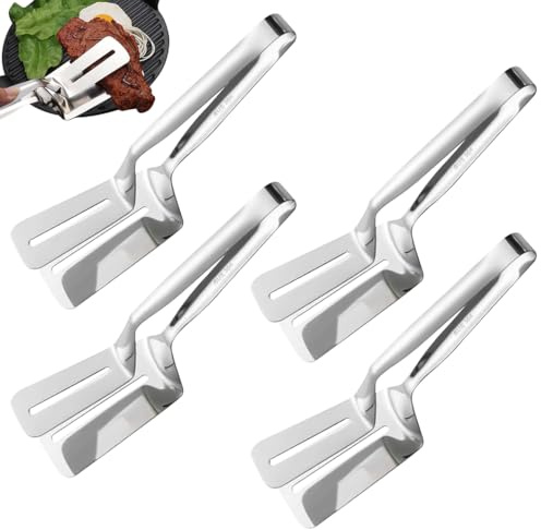 4 Pieces Stainless Steel Steak Clamp - Fish Spatula Cooking Tongs - Double Sided Shovel Clip - Grill BBQ Clamp Spatula - Bbqs Grills Gripper | for Steak, Fish, Chicken