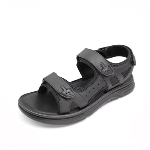 Finishing & Sewing Sandales de sport pour homme avec bretelles réglables, cuir marron, sandales de marche athlétiques confortables