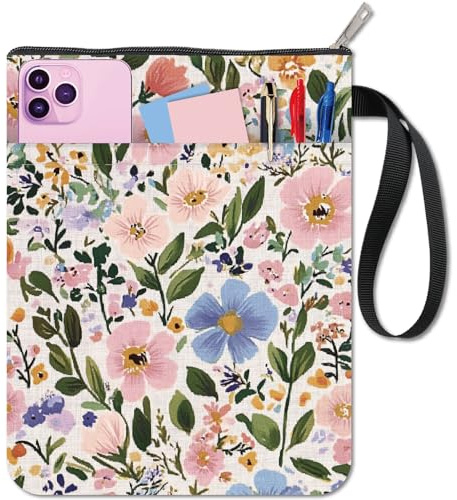 CRASPIRE Blomma bokomslag växt bokskydd rosa bokfodral för pocketböcker tvättbart tyg bokskydd med dragkedja och extra ärmficka för bokälskare klasskamrater gåvor