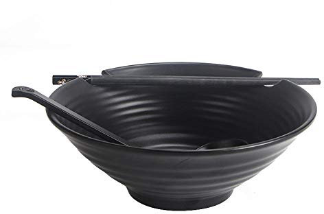 Juego de Cubiertos de plástico Duro para Sopa de Ramen Japonesa con Cuchara y Palillos a Juego para Fideos Udon, soba, Fideos asiáticos y tazones para Cereales.