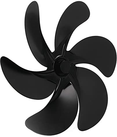 Ventilateur de poêle à gaz à gaz à 6 feuilles - Lame en alliage d'aluminium noir pour pièces de rechange avec vis à clé hexagonale, ventilateur de cheminée à air chaud circulant, facile à utiliser
