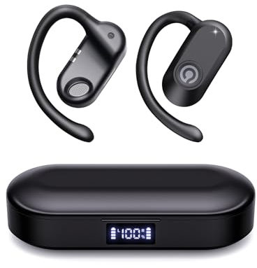 CXK Cuffie a orecchio aperto, Bluetooth 5.4 True Wireless con suono stereo HD 60 ore, design leggero da 7,7 g, cuffie a conduzione ossea con microfono, IPX6, impermeabili, per allenamento, corsa